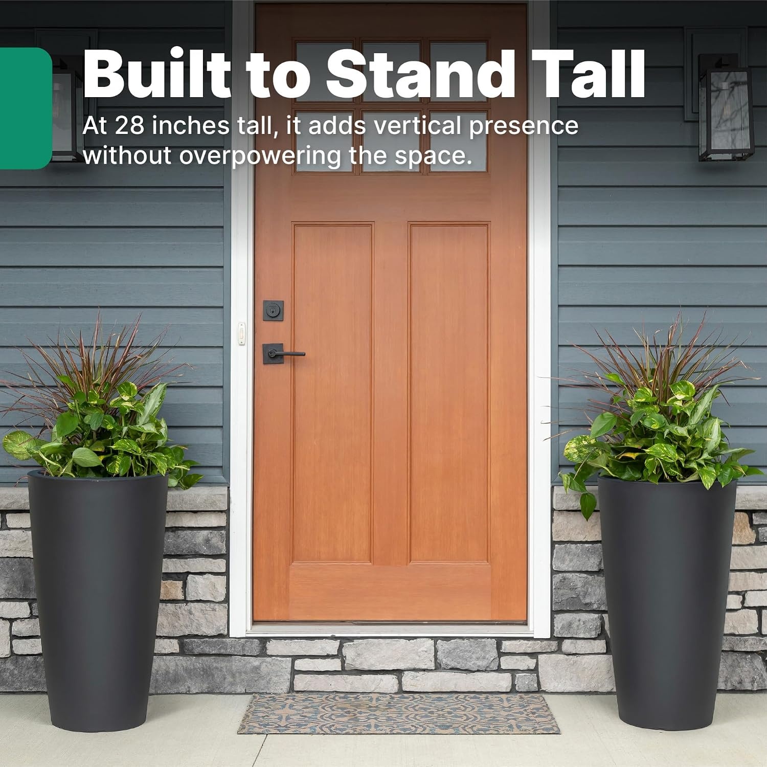 Step2 Tremont Tall Round Tapered Planter 2-Pack, 28 in Resin Planters, Self-Watering, Dark Cedar(Onyx Black)
