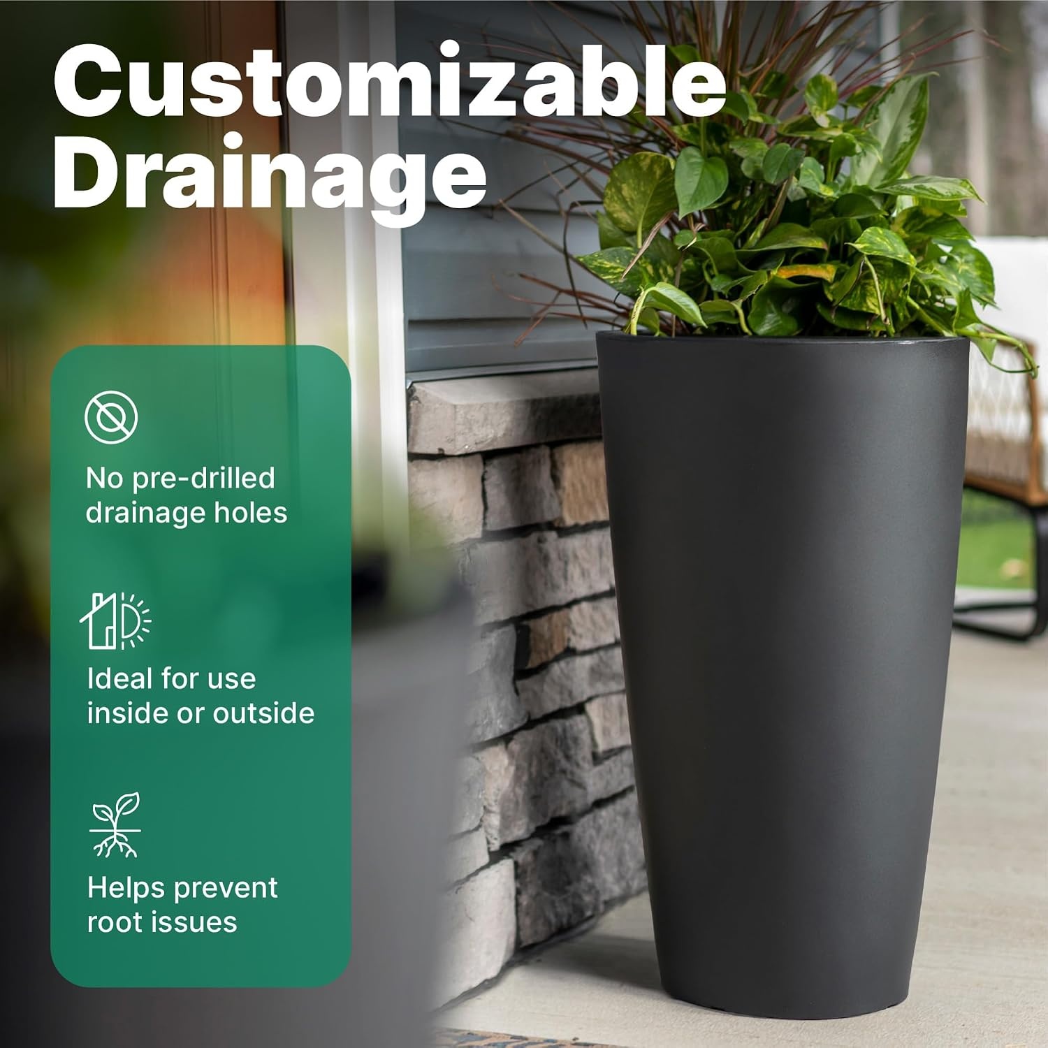 Step2 Tremont Tall Round Tapered Planter 2-Pack, 28 in Resin Planters, Self-Watering, Dark Cedar(Onyx Black)