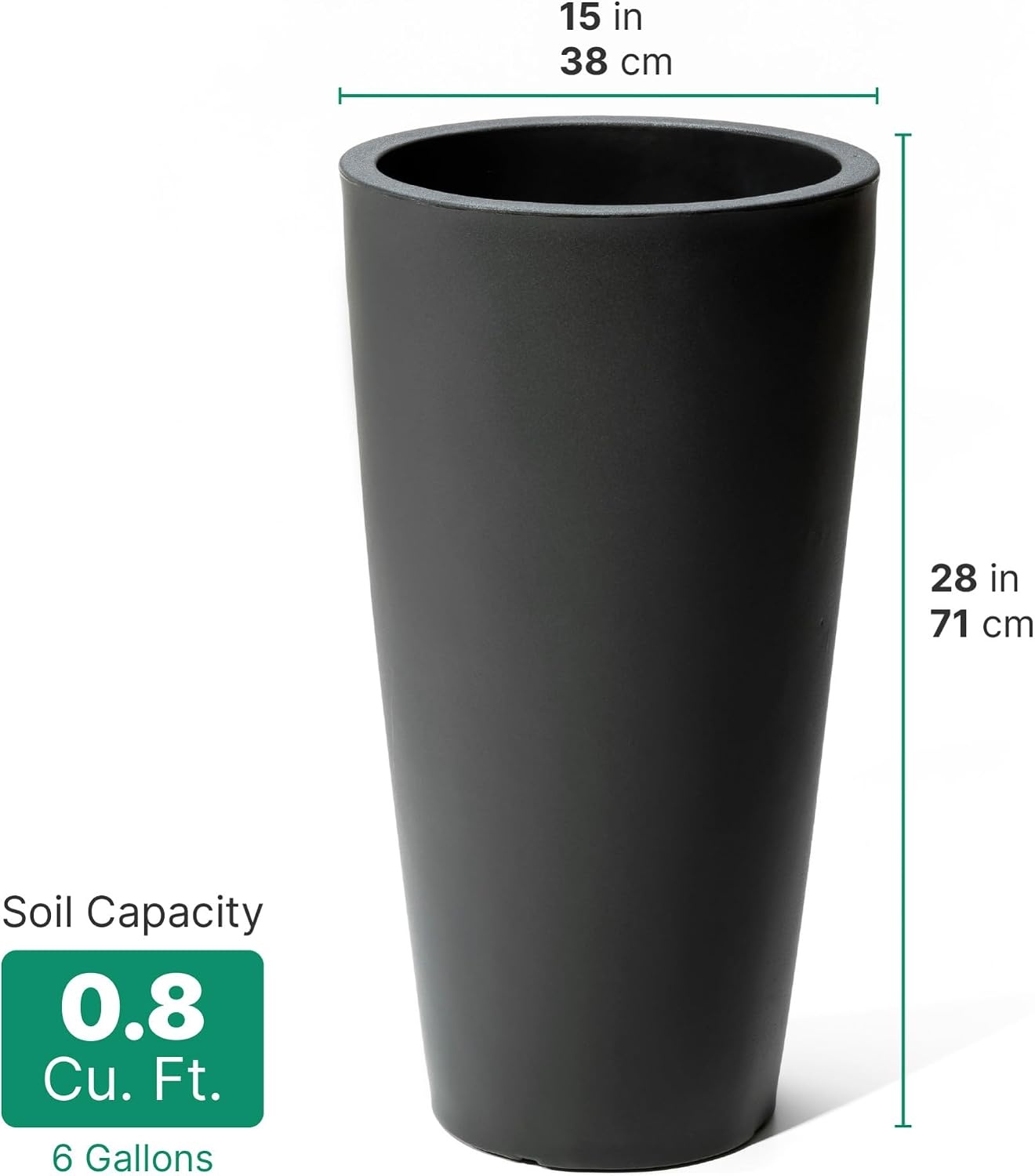 Step2 Tremont Tall Round Tapered Planter 2-Pack, 28 in Resin Planters, Self-Watering, Dark Cedar(Onyx Black)