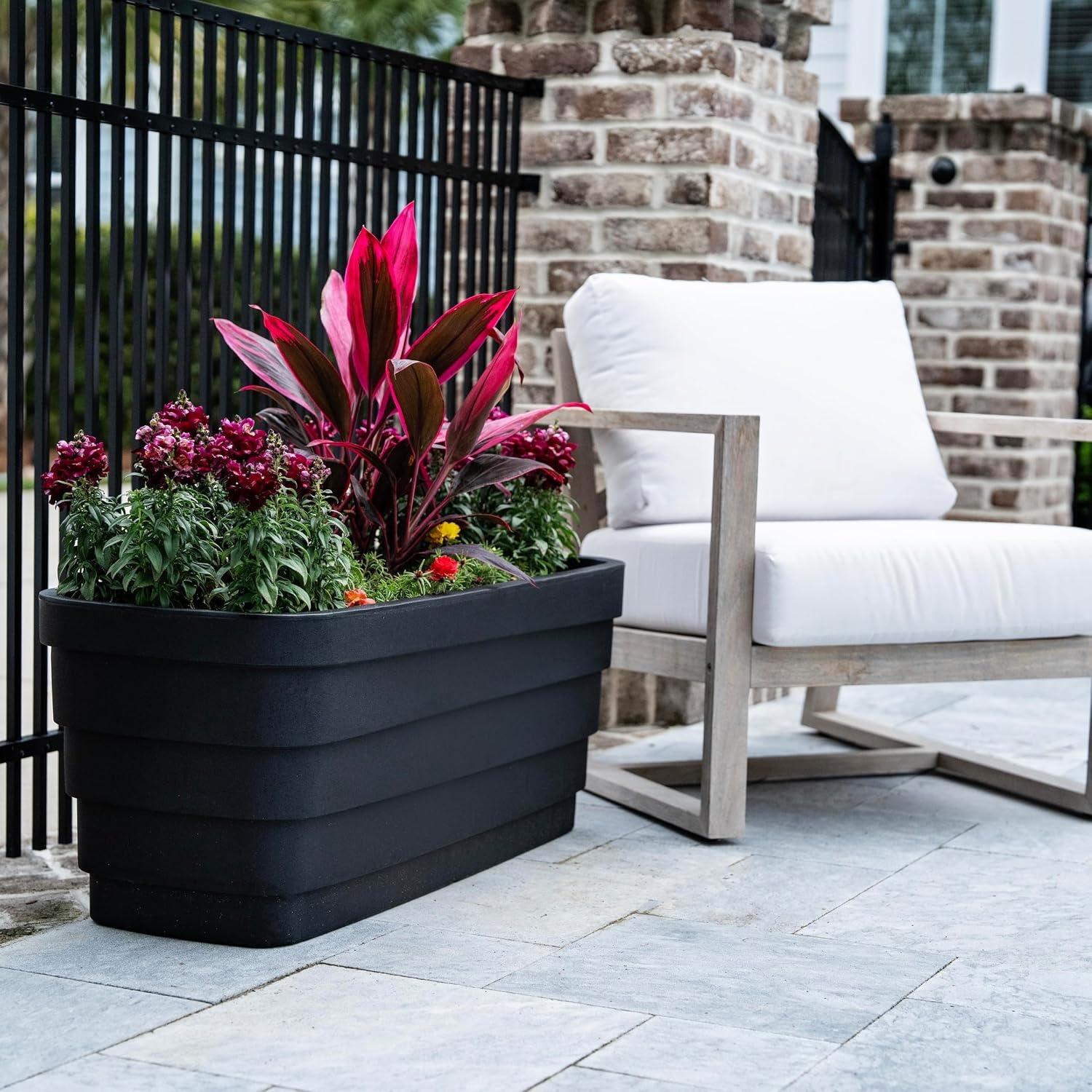 Step2 Wave Trough Planter, Large Planters for Outdoor Plants, Gardening and Flower Pot for Patio or Porch, Efficient Drainage, Durable Plastic, Black, 2-Pack(Black)