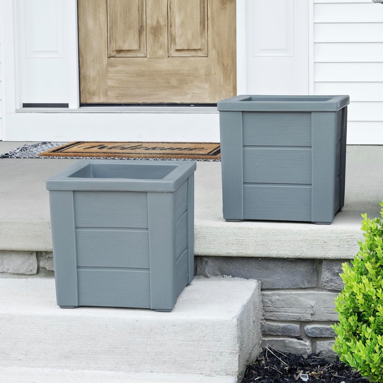 Step2 Lakewood Planter Box 2-Pack, Resin Outdoor Window Box Planters, Self-Watering, Black(Sage Gray)