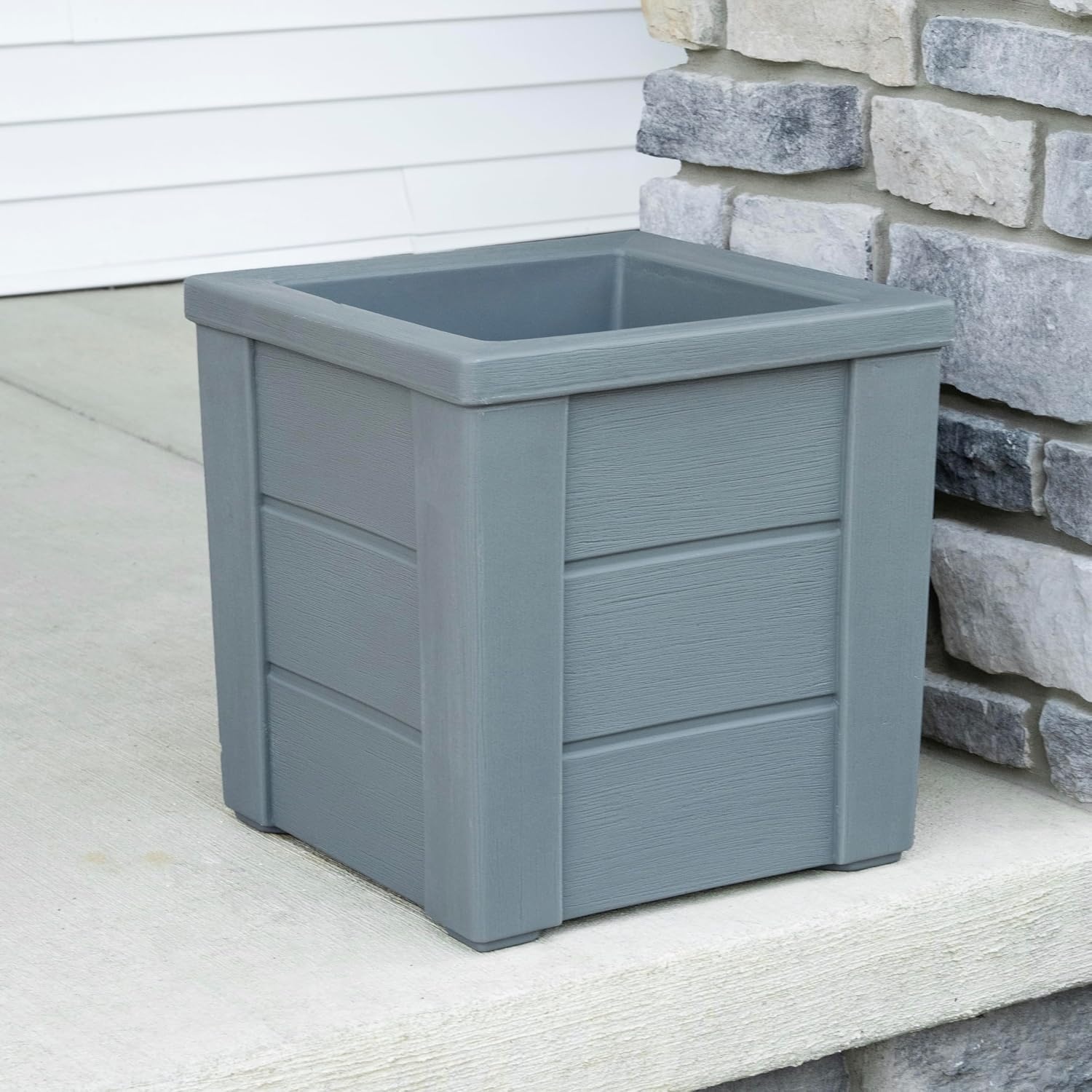 Step2 Lakewood Planter Box 2-Pack, Resin Outdoor Window Box Planters, Self-Watering, Black(Sage Gray)