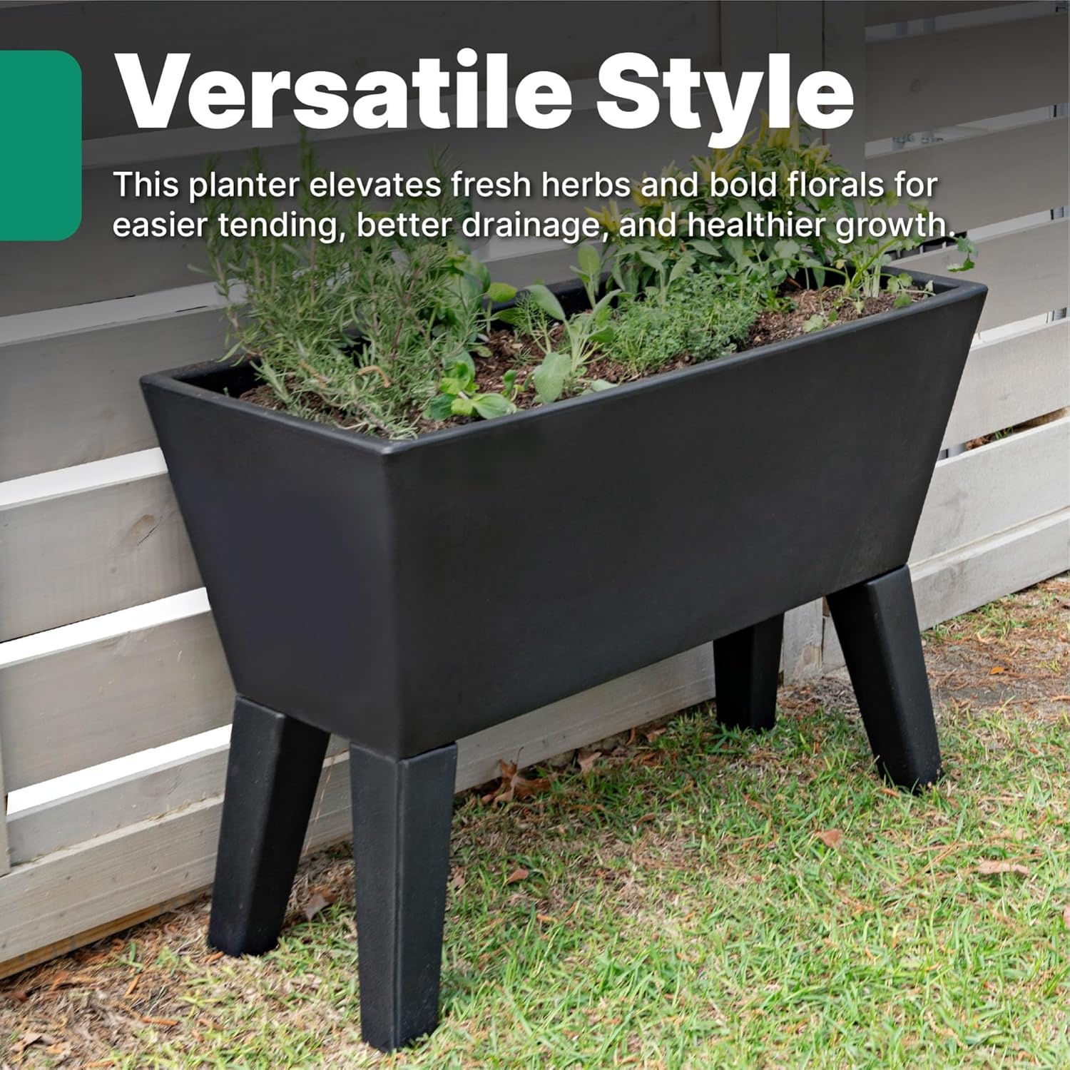 Step2 Tremont Raised Planter, Large Resin Planter for Outdoor Plants, Self-Watering, Black