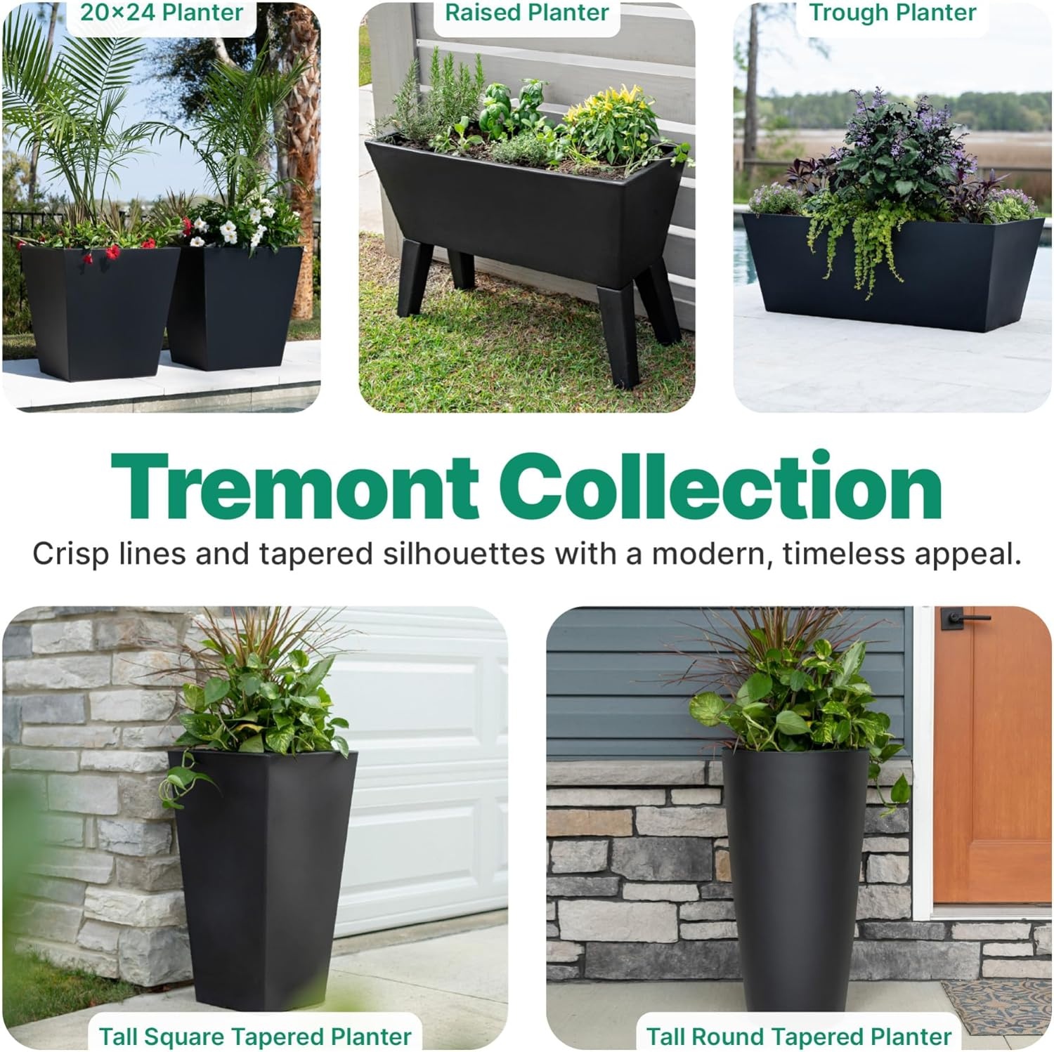 Step2 Tremont Raised Planter, Large Resin Planter for Outdoor Plants, Self-Watering, Black