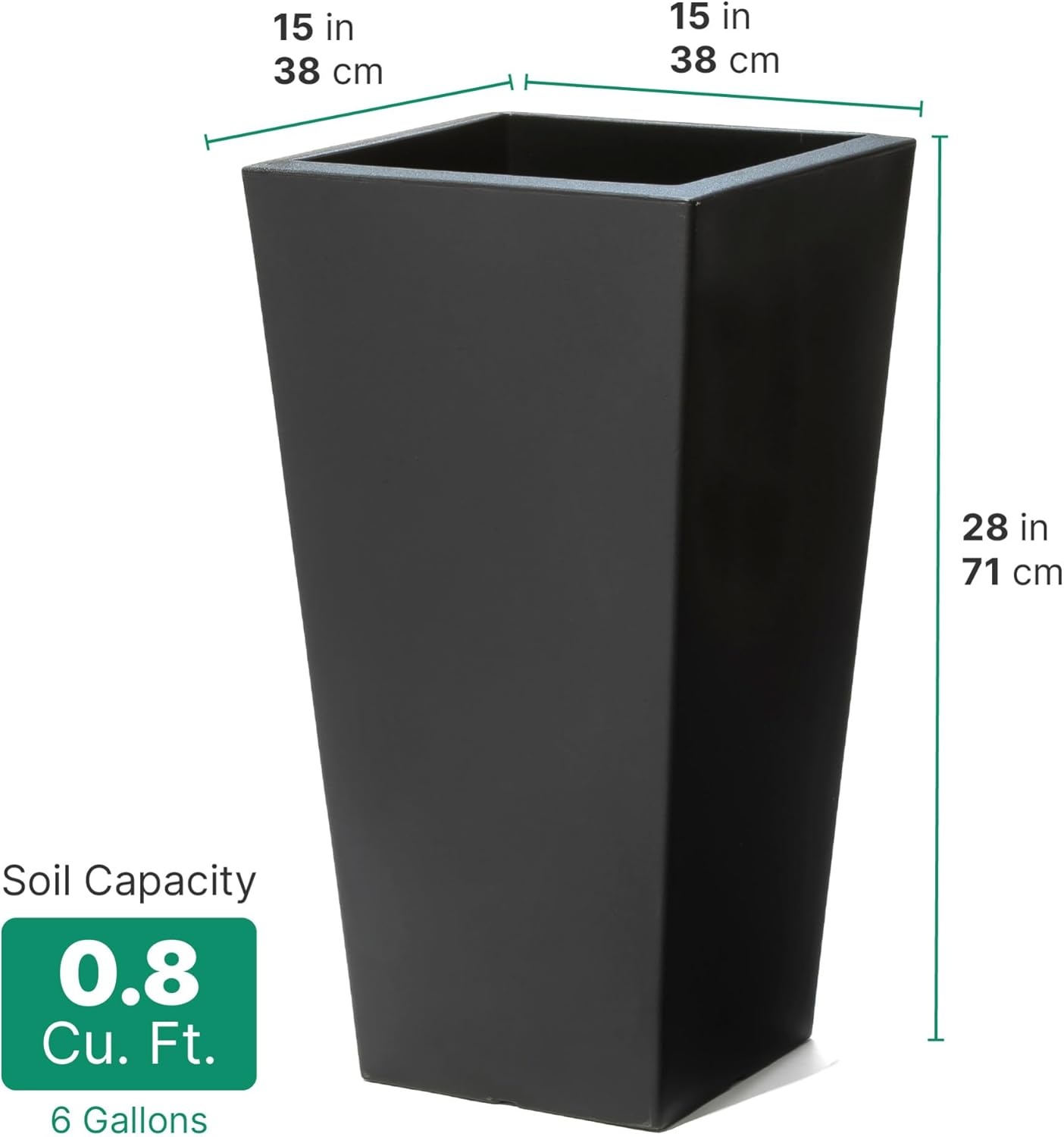 Step2 Tremont Tall Square Tapered Planter, 28 in Resin Planter, Self-Watering, Dark Cedar(Onyx Black)