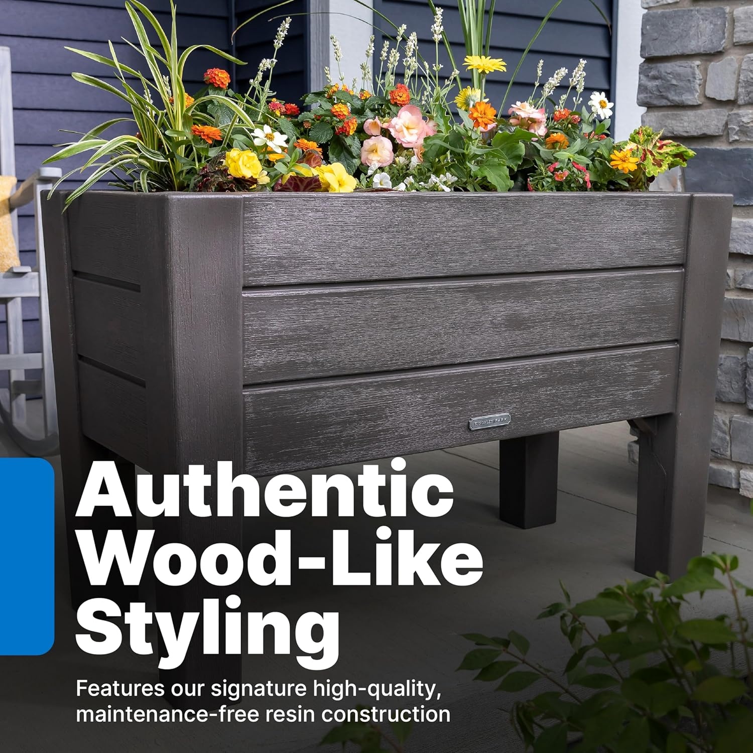 Step2 Lakewood Raised Planter Box, Large Planters for Outdoor Plants, Gardening and Flower Pot for Patio or Porch, Easy Drainage, Durable Plastic, Dark Cedar(Dark Cedar)
