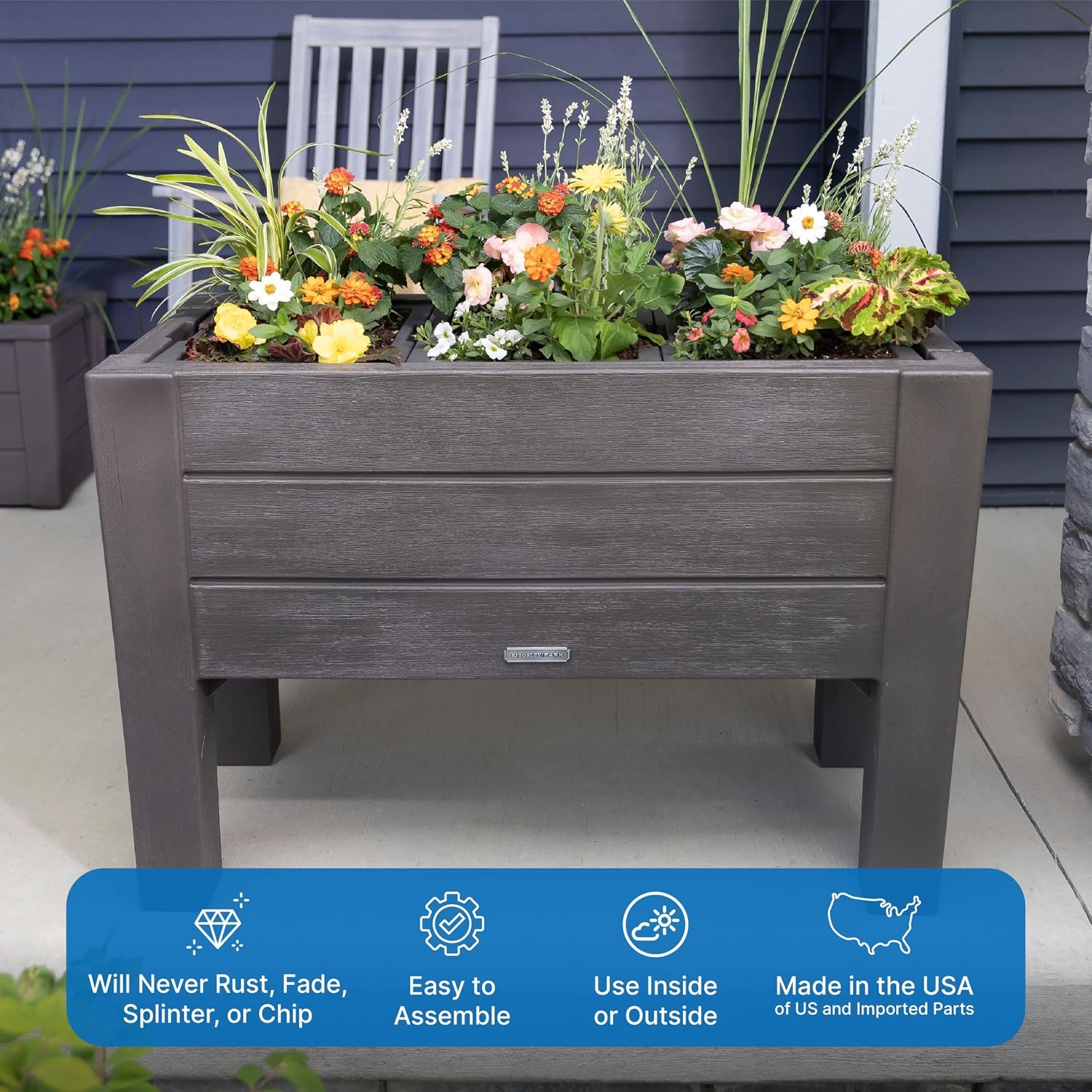 Step2 Lakewood Raised Planter Box, Large Planters for Outdoor Plants, Gardening and Flower Pot for Patio or Porch, Easy Drainage, Durable Plastic, Dark Cedar(Dark Cedar)