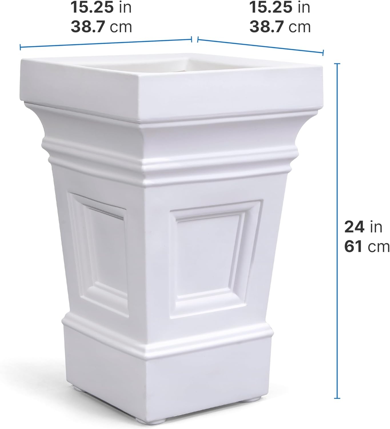 Step2 Atherton Square Planter, Large Planters for Outdoor Plants, Gardening and Flower Pot for Patio or Porch, Efficient Drainage, Durable Plastic, Classic White(Classic White)