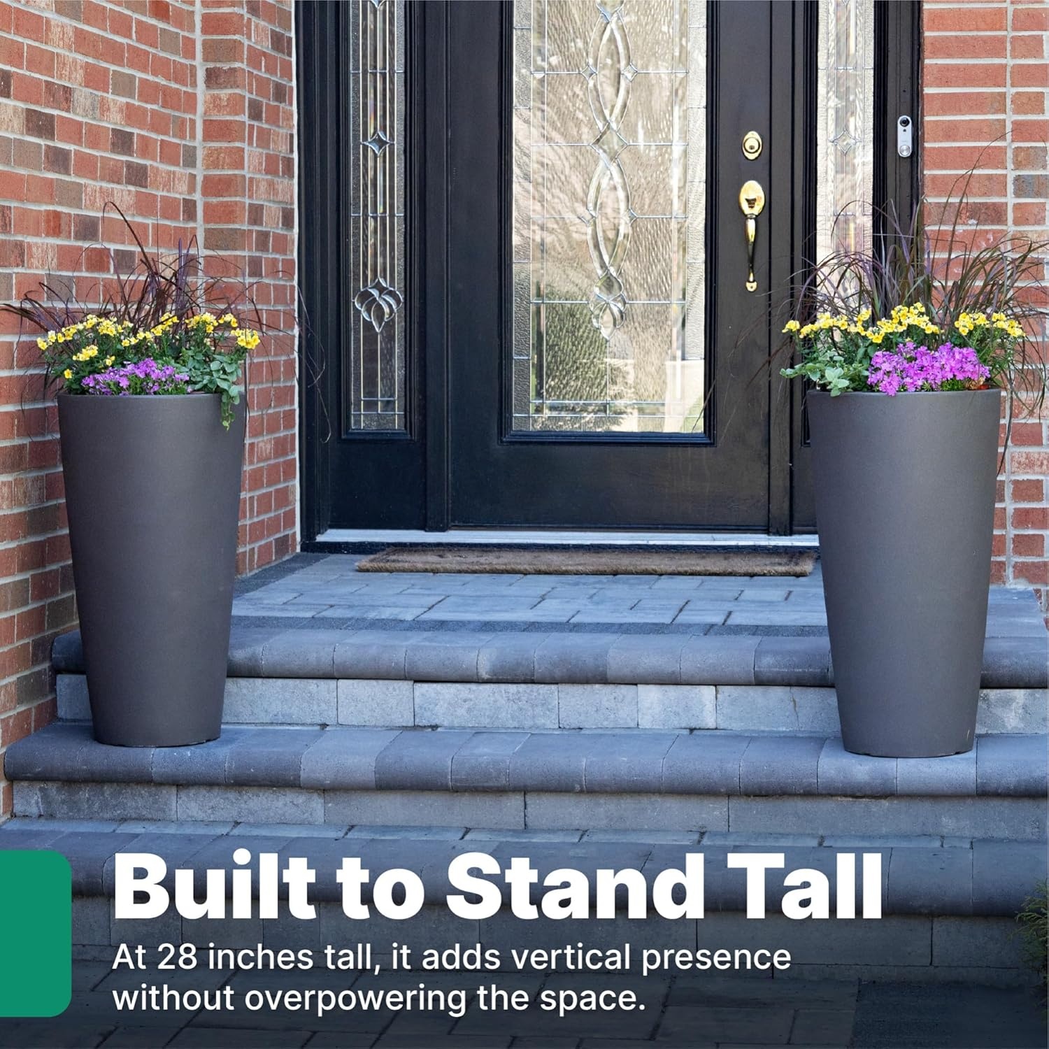 Step2 Tremont Tall Round Tapered Planter 2-Pack, 28 in Resin Planters, Self-Watering, Dark Cedar(Dark Cedar)