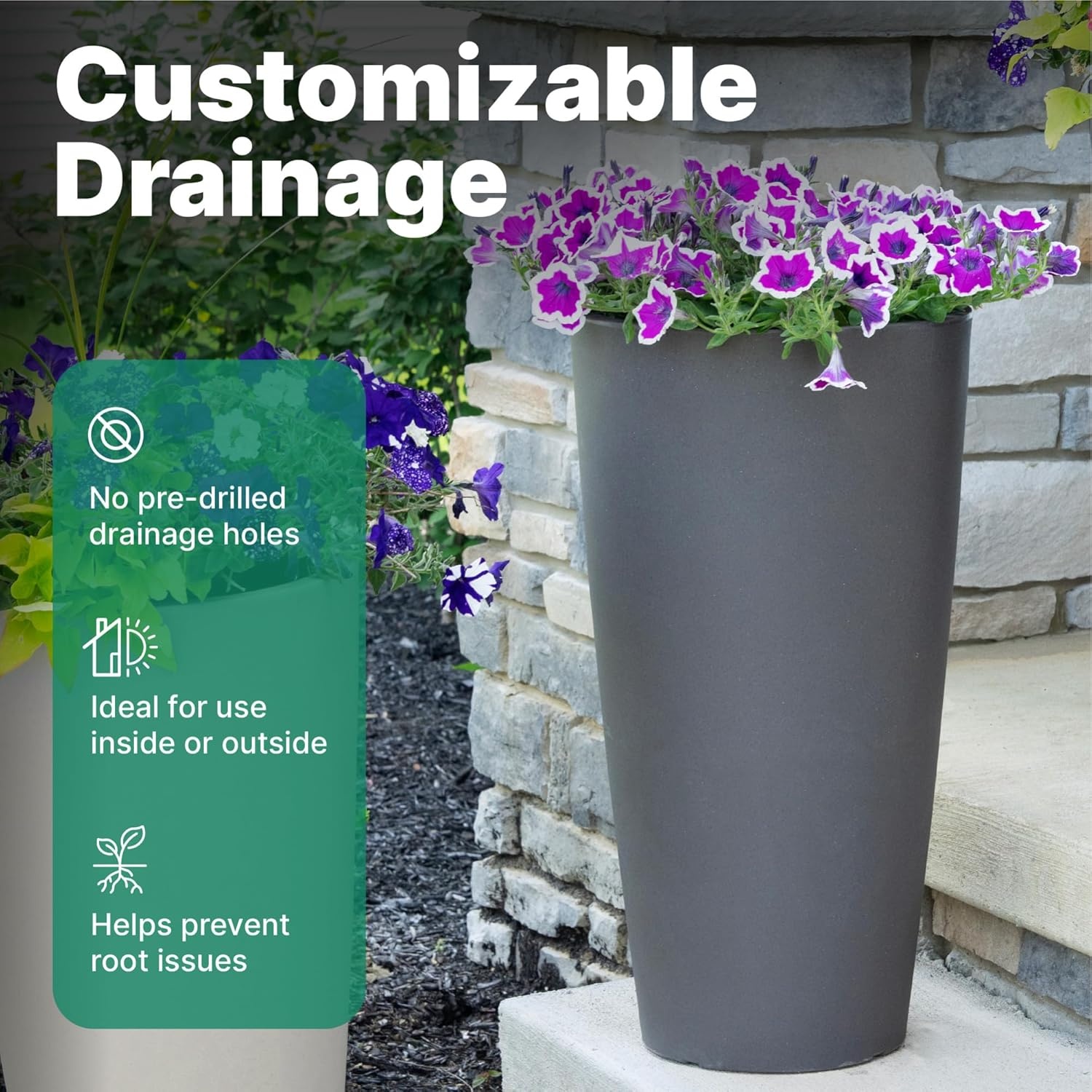 Step2 Tremont Tall Round Tapered Planter 2-Pack, 28 in Resin Planters, Self-Watering, Dark Cedar(Dark Cedar)