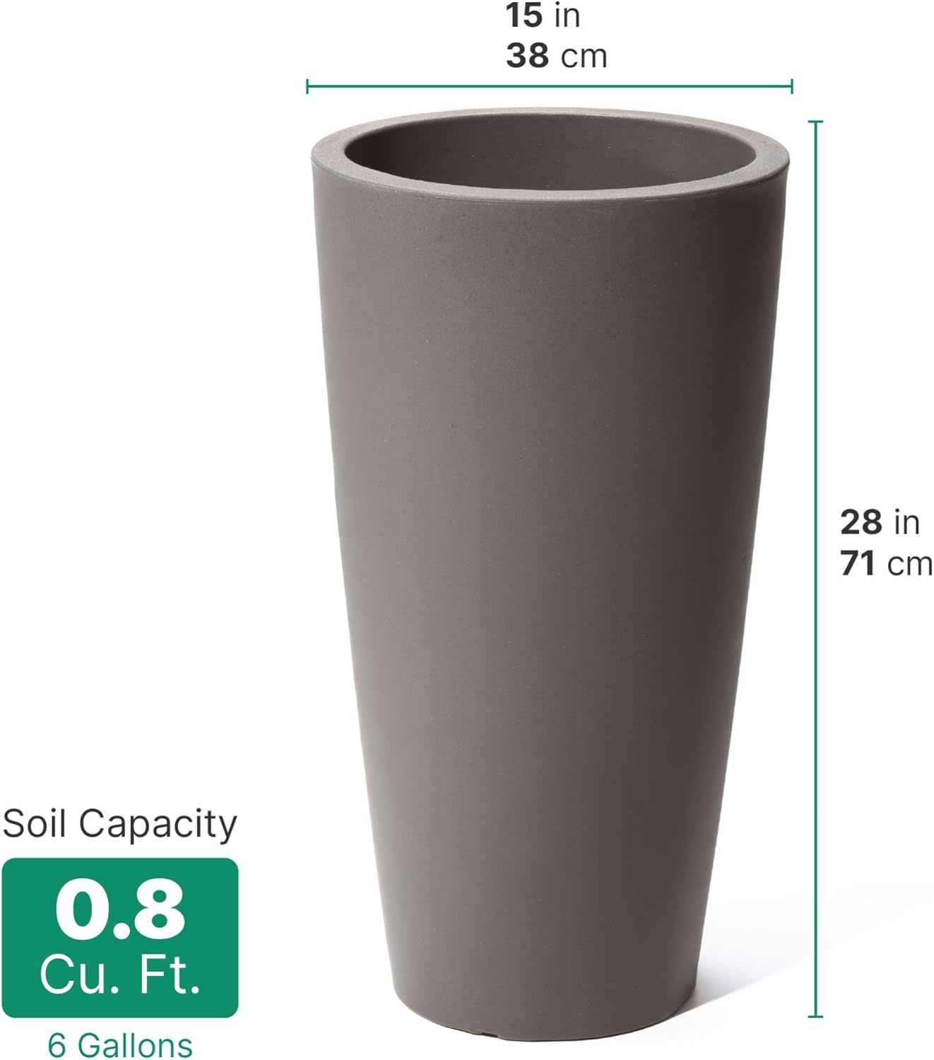 Step2 Tremont Tall Round Tapered Planter 2-Pack, 28 in Resin Planters, Self-Watering, Dark Cedar(Dark Cedar)