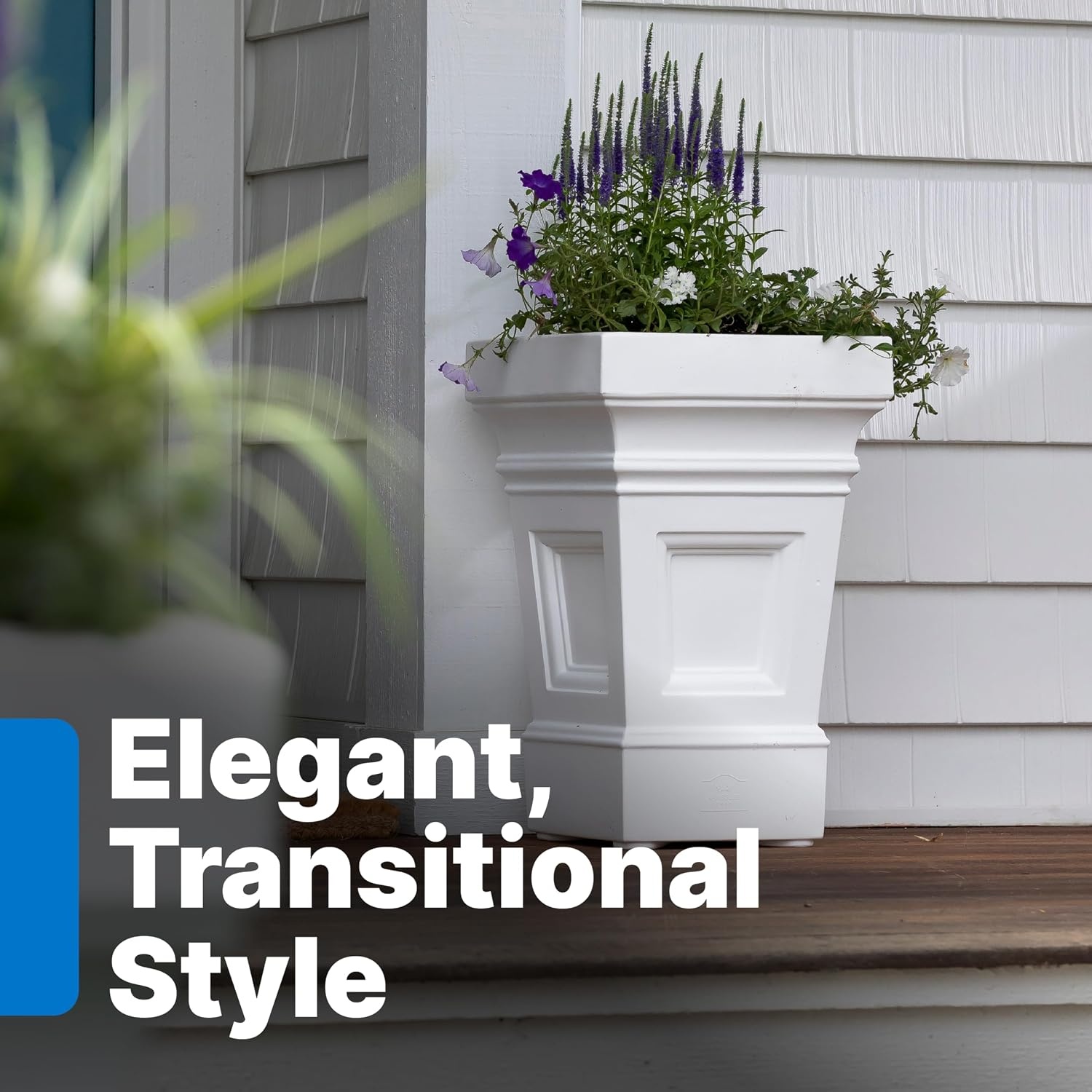 Step2 Atherton Square Planter, Large Planters for Outdoor Plants, Gardening and Flower Pot for Patio or Porch, Efficient Drainage, Durable Plastic, Onyx Black, 2-Pack(Classic White)