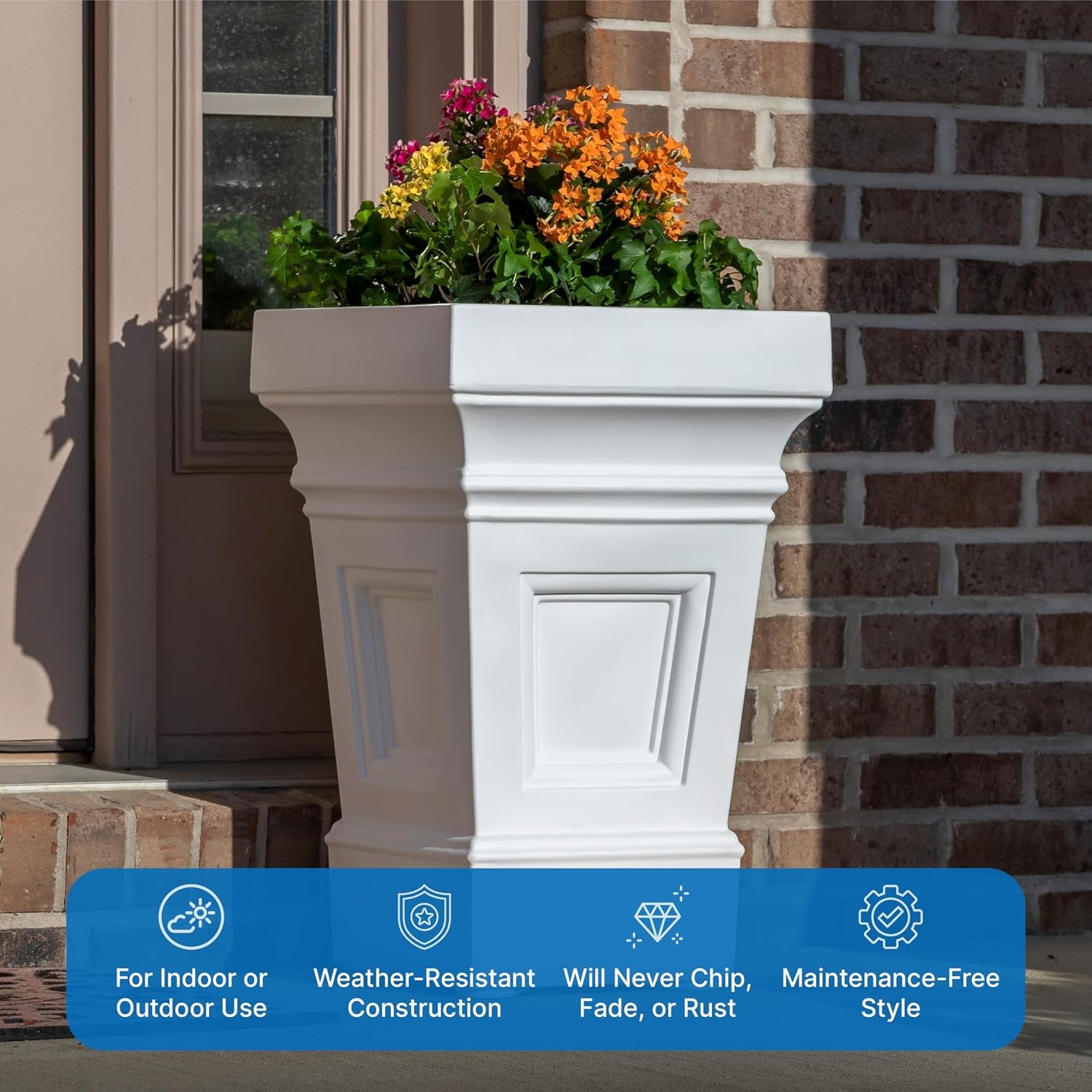 Step2 Atherton Square Planter, Large Planters for Outdoor Plants, Gardening and Flower Pot for Patio or Porch, Efficient Drainage, Durable Plastic, Onyx Black, 2-Pack(Classic White)