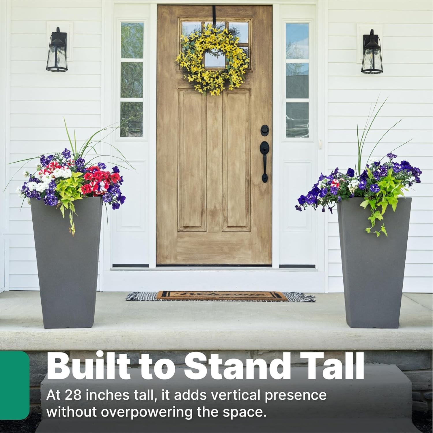 Step2 Tremont Tall Square Tapered Planter, 28 in Resin Planter, Self-Watering, Dark Cedar(Dark Cedar)