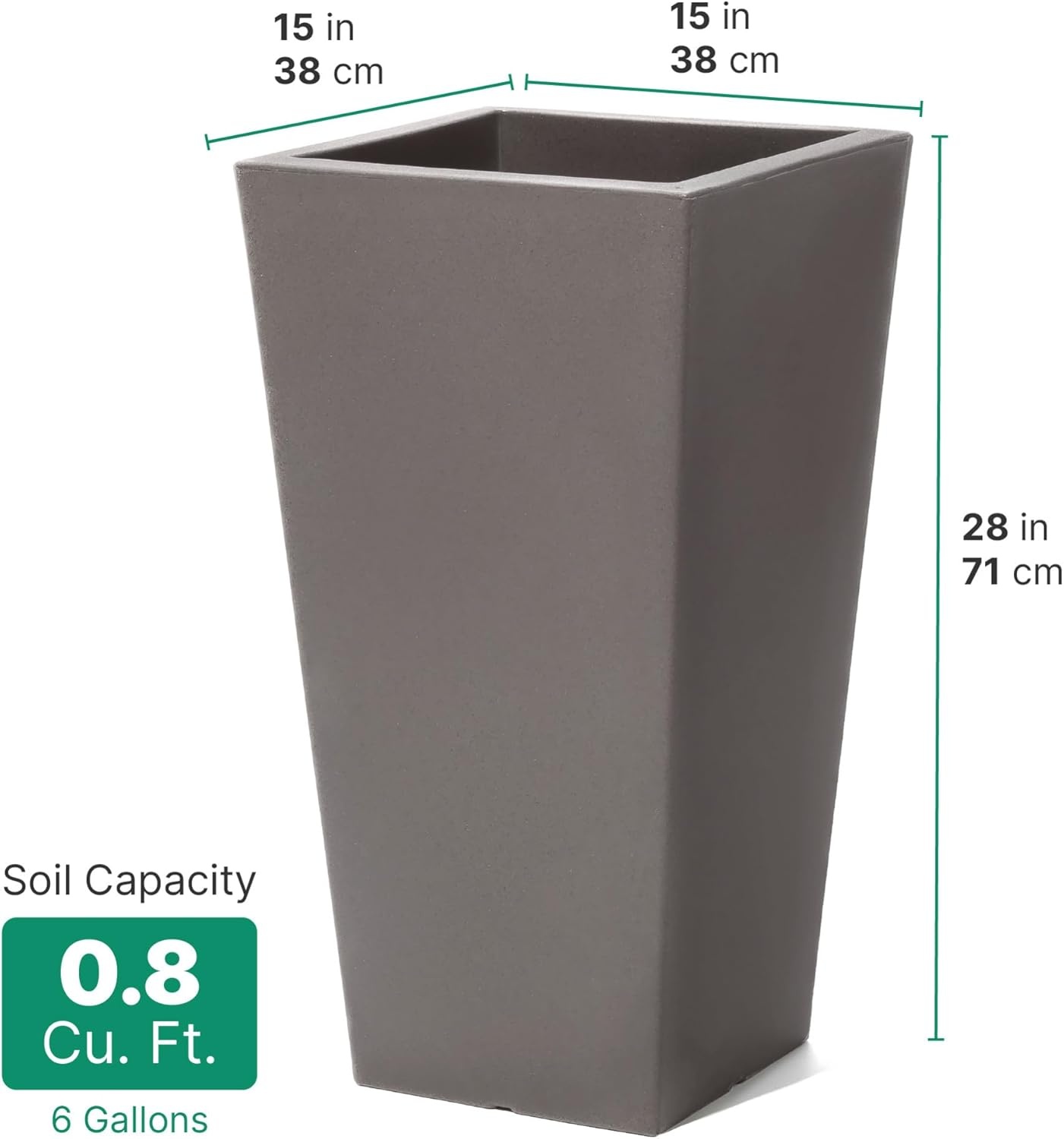 Step2 Tremont Tall Square Tapered Planter, 28 in Resin Planter, Self-Watering, Dark Cedar(Dark Cedar)