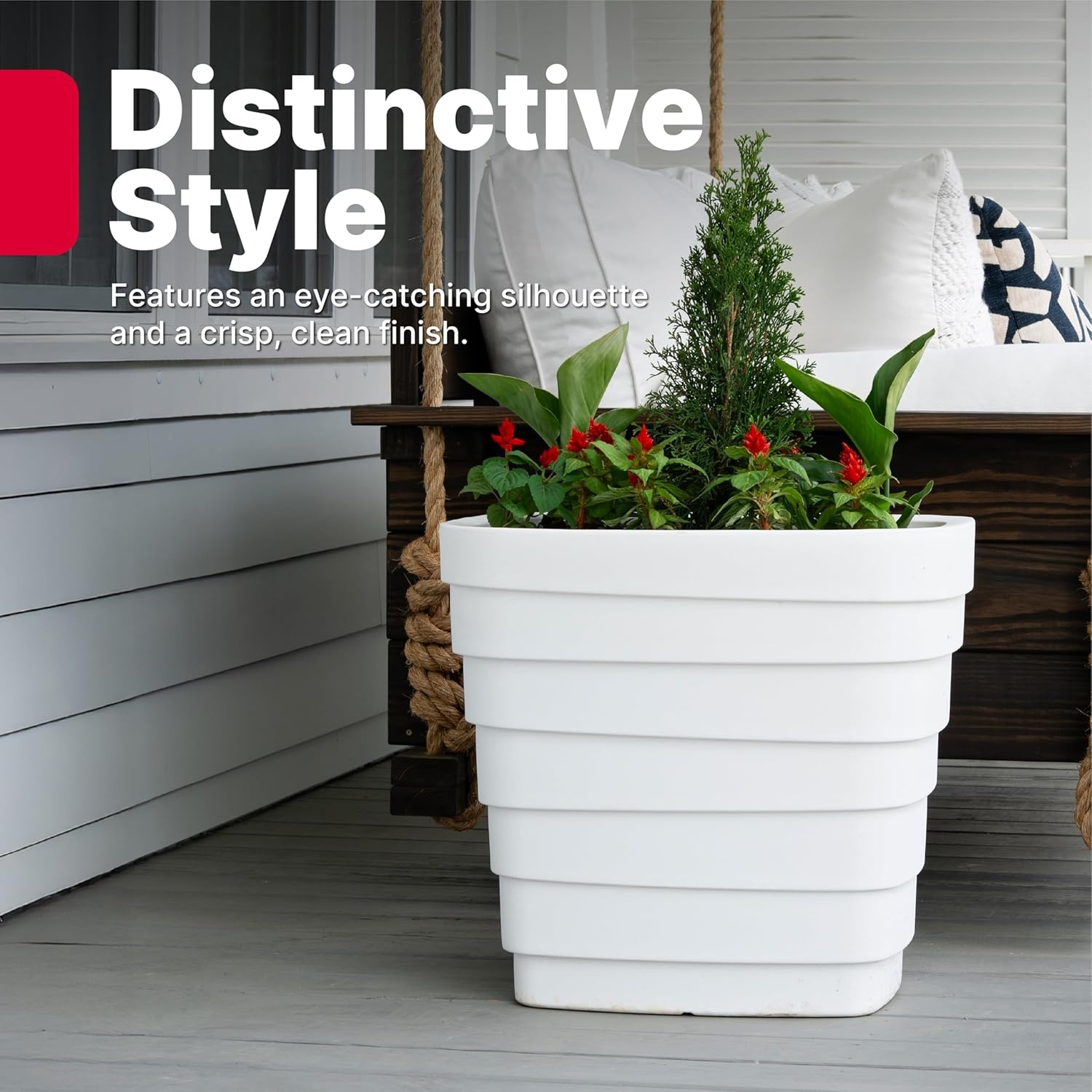 Step2 Wave 20×24 Planter, Large Planters for Outdoor Plants, Gardening and Flower Pot for Patio or Porch, Efficient Drainage, Durable Plastic, Black, 2-Pack(White)