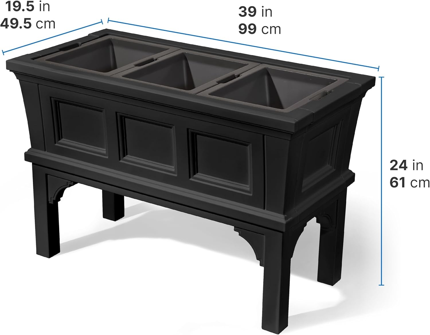Step2 Atherton Raised Planter Box, Large Planters for Outdoor Plants, Gardening and Flower Pot for Patio or Porch, Easy Drainage, Durable Plastic, Onyx Black(Onyx Black)