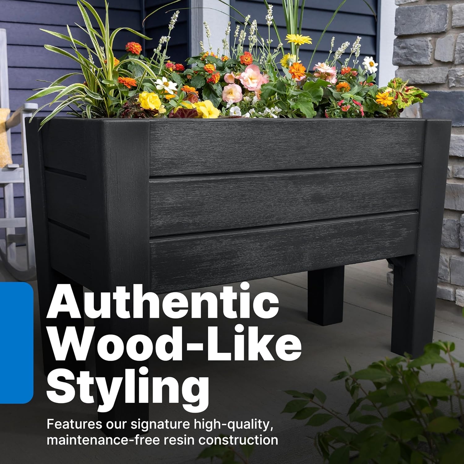 Step2 Lakewood Raised Planter Box, Large Planters for Outdoor Plants, Gardening and Flower Pot for Patio or Porch, Easy Drainage, Durable Plastic, Dark Cedar(Black)
