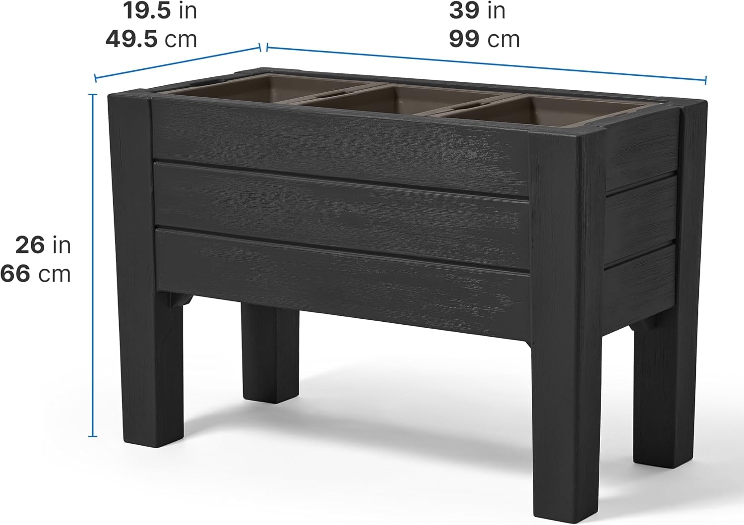 Step2 Lakewood Raised Planter Box, Large Planters for Outdoor Plants, Gardening and Flower Pot for Patio or Porch, Easy Drainage, Durable Plastic, Dark Cedar(Black)