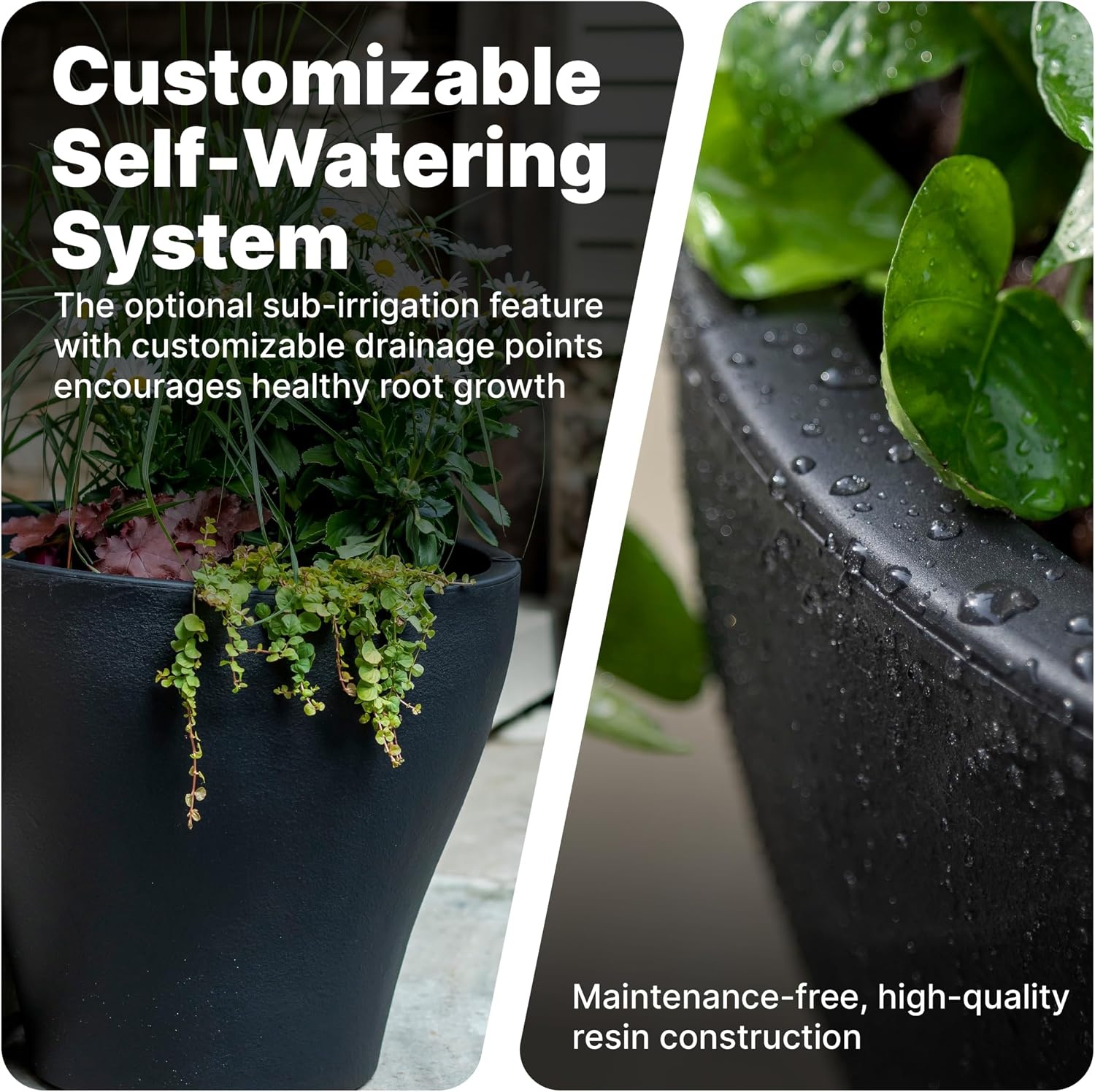 Step2 Fernway Round Planter, Large Planters for Outdoor Plants, Gardening and Flower Pot for Patio or Porch, Efficient Drainage, Durable Plastic, Onyx Black, 2-Pack(Onyx Black)