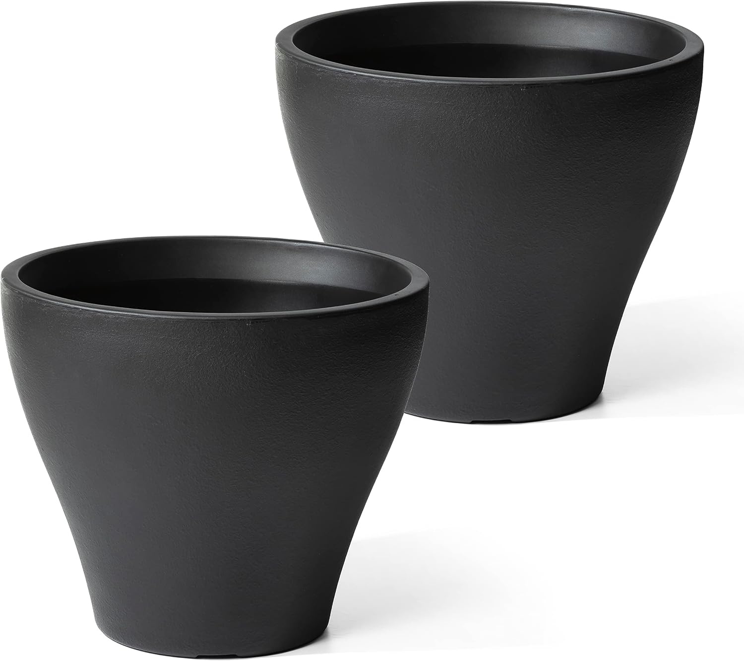 Step2 Fernway Round Planter, Large Planters for Outdoor Plants, Gardening and Flower Pot for Patio or Porch, Efficient Drainage, Durable Plastic, Onyx Black, 2-Pack(Onyx Black)