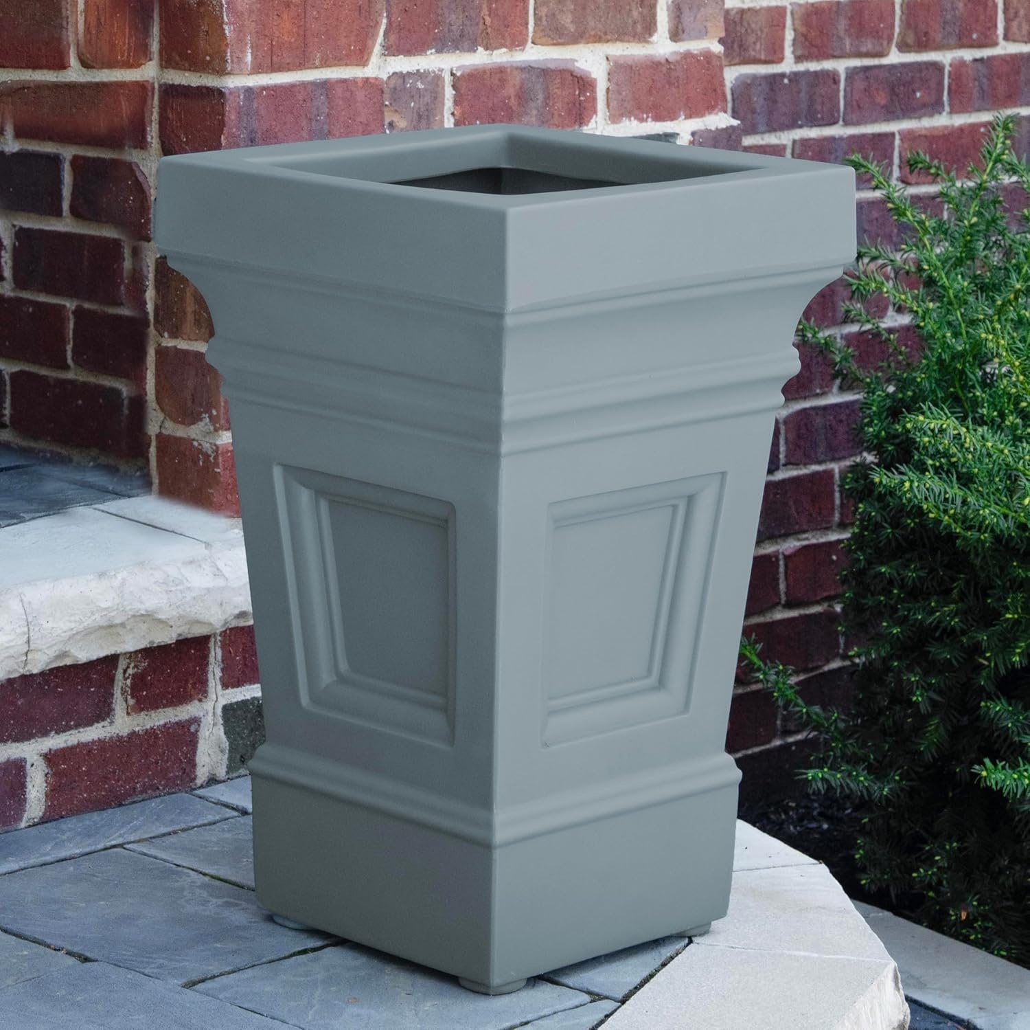 Step2 Atherton Square Planter, Large Planters for Outdoor Plants, Gardening and Flower Pot for Patio or Porch, Efficient Drainage, Durable Plastic, Onyx Black, 2-Pack(Sage Gray)