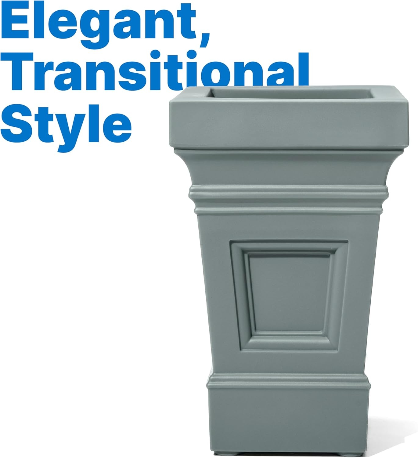 Step2 Atherton Square Planter, Large Planters for Outdoor Plants, Gardening and Flower Pot for Patio or Porch, Efficient Drainage, Durable Plastic, Onyx Black, 2-Pack(Sage Gray)