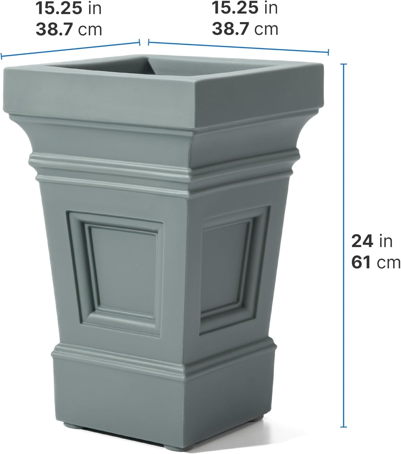 Step2 Atherton Square Planter, Large Planters for Outdoor Plants, Gardening and Flower Pot for Patio or Porch, Efficient Drainage, Durable Plastic, Onyx Black, 2-Pack(Sage Gray)